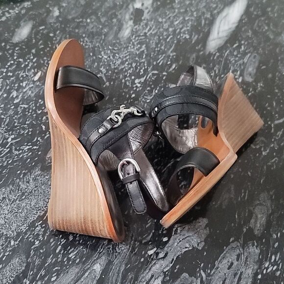 COACH PAM SIG C LOGO LEATHER WEDGE HEELS SANDALS - Picture 15 of 16